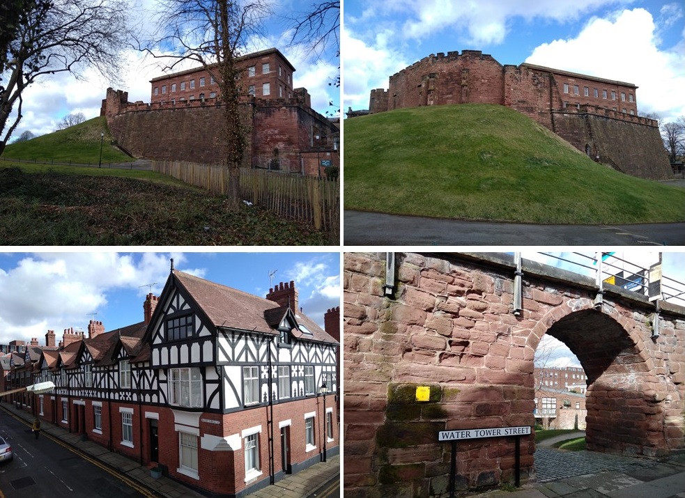 chester roman amphitheatre, chester, roman fort, chesters clock, roman city walls chester, explore chester, things to do in chester, chester high cross, britains oldest shopping arcade. black and white buildings of chester, domesday book town, chester city walls, river dee